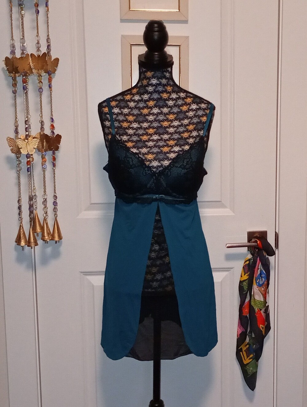 Teal and black La Vie en Rose lingerie slip